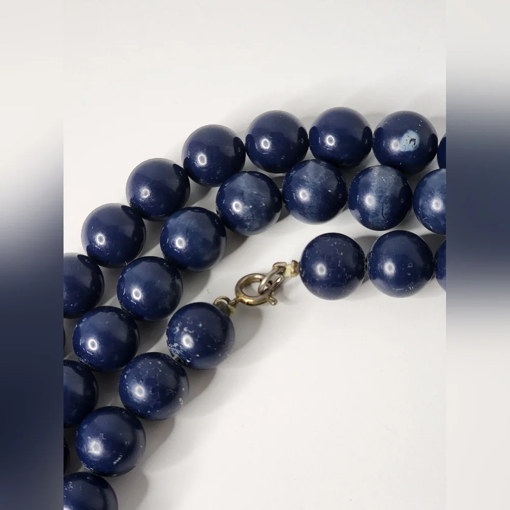 Vintage Navy Blue Acrylic Extra Long Beaded Necklace